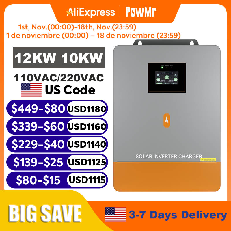 Inversor Híbrido Solar PowMr 1 - Split Phase Inverter 10Kw 110V 220V avaliação e preço